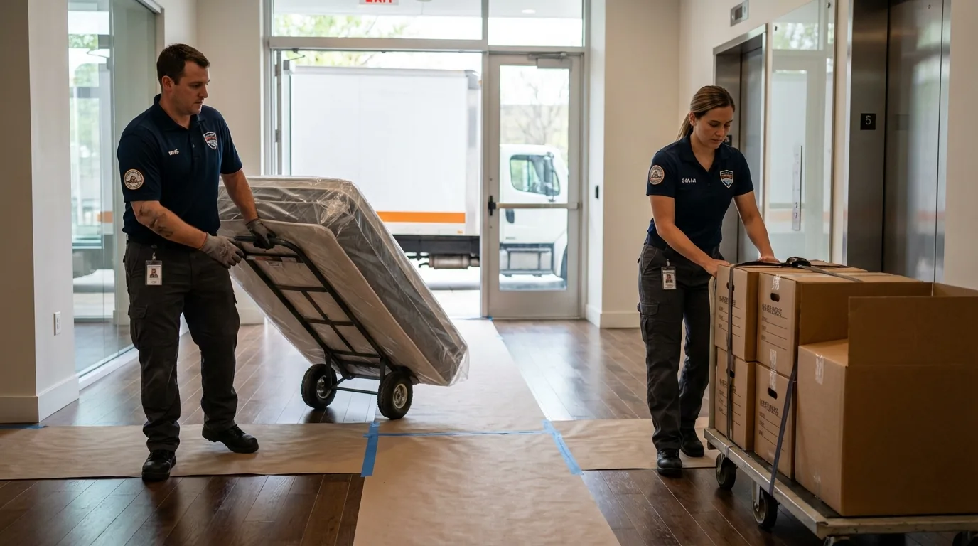Professional apartment movers loading elevator in Shippensburg, PA